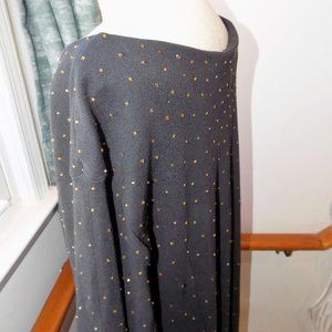 Women's Black Knit Gold Beaded Semi Formal Dress Long Sleeve Plus Size 18/20